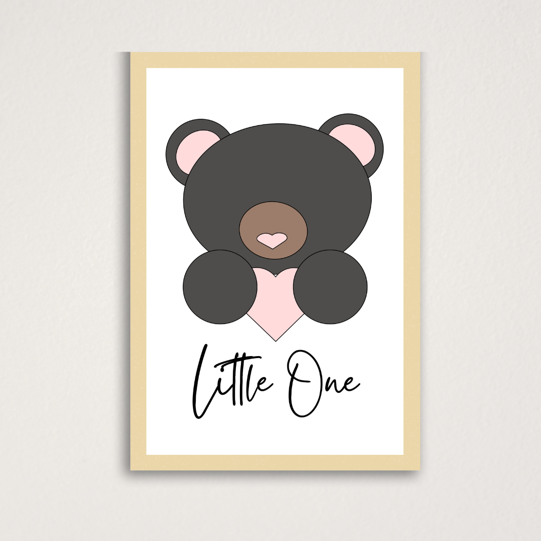 Black bear Little One motivational quote nursery wall art for baby's room