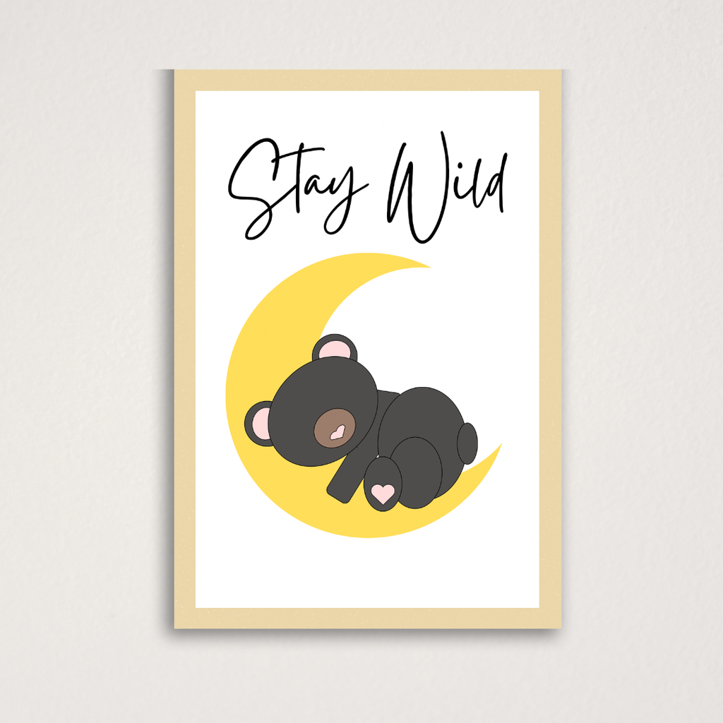 Cute black bear Stay Wild single nursery print for baby nursery decor