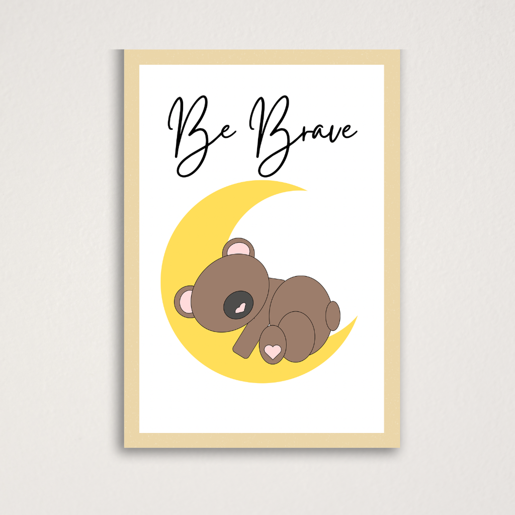 Cute brown bear Be Brave single nursery print for baby nursery decor