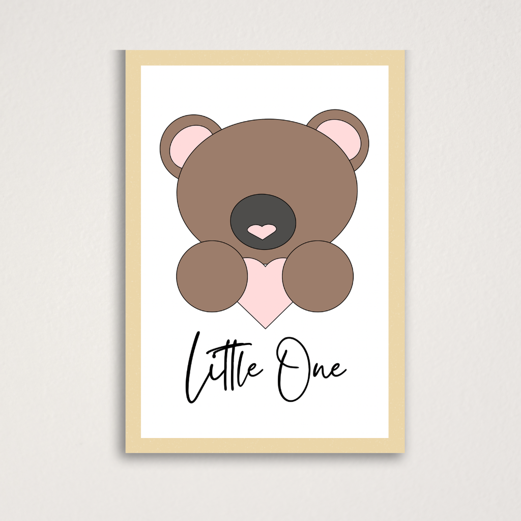 Brown bear Little One motivational quote nursery wall art for baby's room