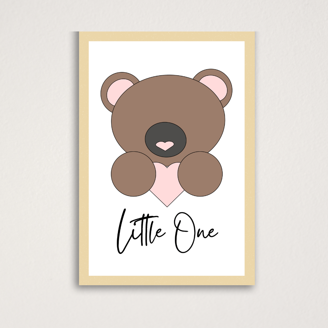 Brown bear Little One motivational quote nursery wall art for baby's room