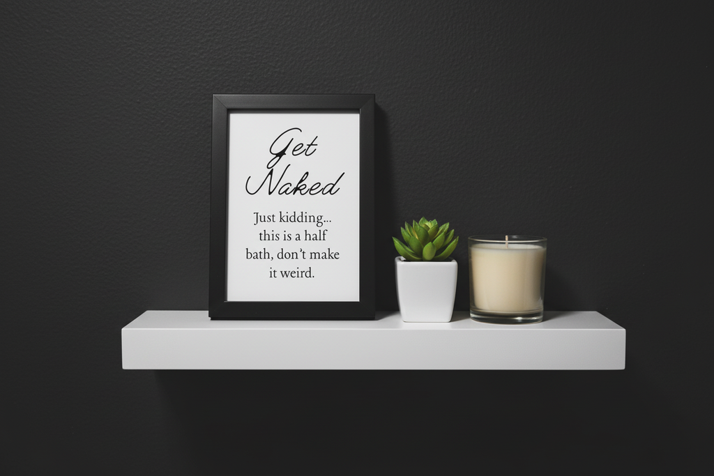 Close-up of framed print on shelf