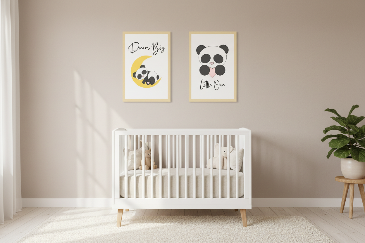 Panda prints above crib mockup